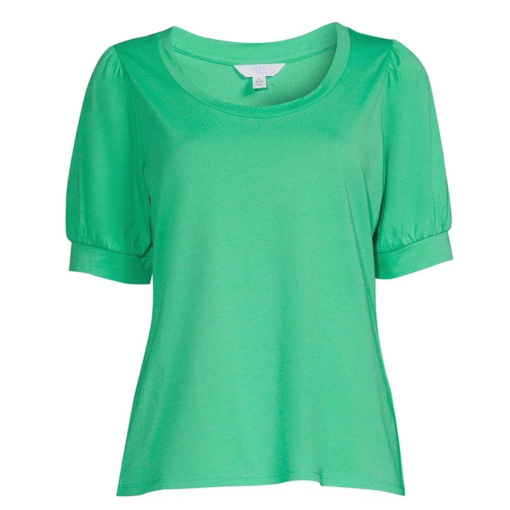 TIME & TRU Green Puff Sleeve Women’s Top • Size XXL Short Sleeve Tee T-Shirt